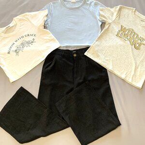 Cotton-On Bundle 3 Short Sleeves Shirts 1 Black Wide Leg Pants Size 4 Women